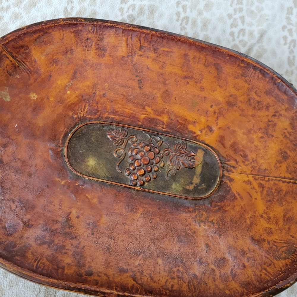 Tuscan Counter Tray Hammered Metal Grapes Italian Table Centerpiece Fruit Stand